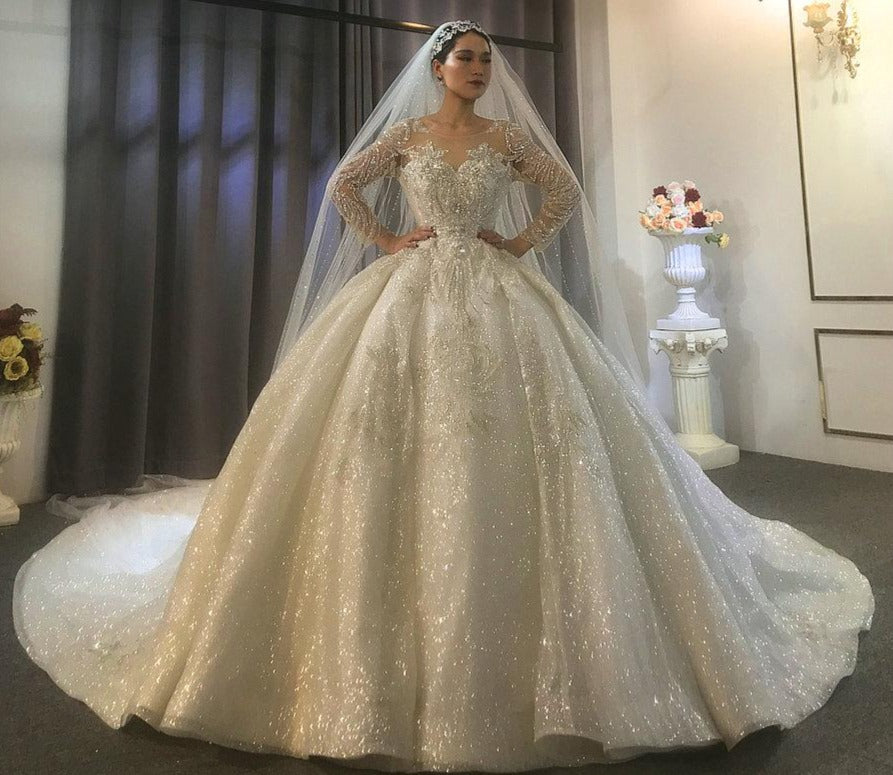 Stunning full beading wedding dress sparkling amanda novias design real sample bride